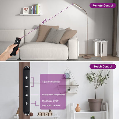 12W Dimmable LED Task/Reading Floor Lamp with Remote and Touch Control - N/A