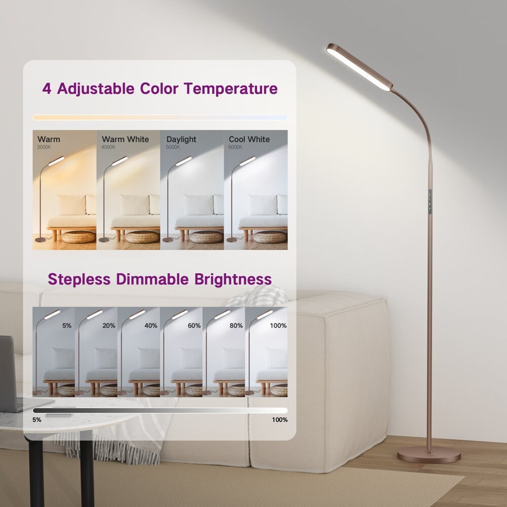 12W Dimmable LED Task/Reading Floor Lamp with Remote and Touch Control - N/A