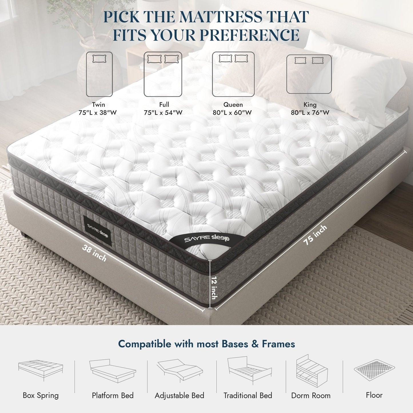 Assembled in USA - 12 Diamond Hybrid Mattress Pocket Coil and Cool Gel Memory Foam