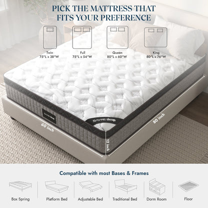 Assembled in USA - 12 Diamond Hybrid Mattress Pocket Coil and Cool Gel Memory Foam