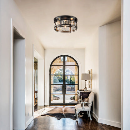 13.3 Modern Black 3-Light Crystal Hallway Flush Mount Chandelier