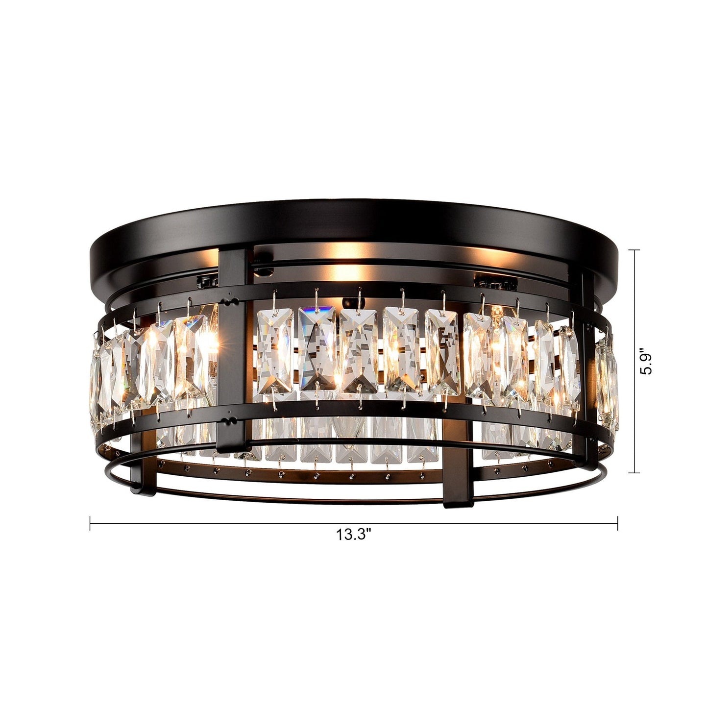 13.3 Modern Black 3-Light Crystal Hallway Flush Mount Chandelier