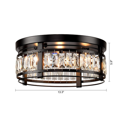 13.3 Modern Black 3-Light Crystal Hallway Flush Mount Chandelier