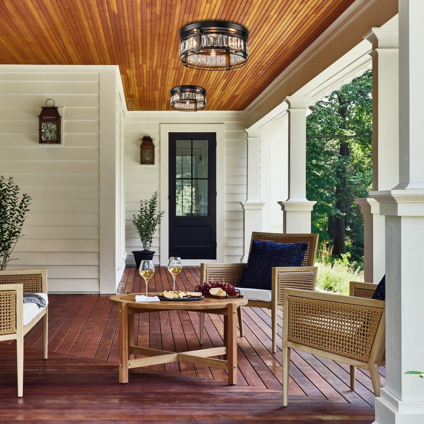 13.3 Modern Black 3-Light Crystal Hallway Flush Mount Chandelier