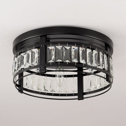 13.3 Modern Black 3-Light Crystal Hallway Flush Mount Chandelier
