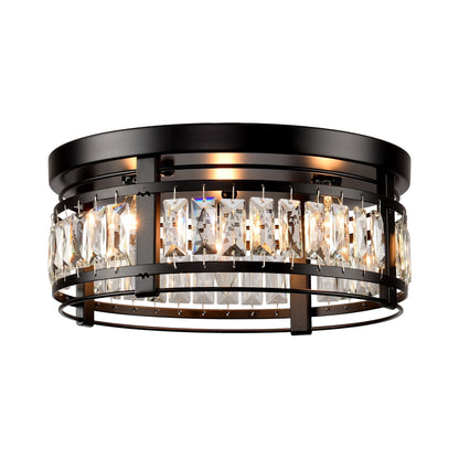 13.3 Modern Black 3-Light Crystal Hallway Flush Mount Chandelier