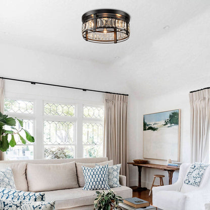 13.3 Modern Black 3-Light Crystal Hallway Flush Mount Chandelier