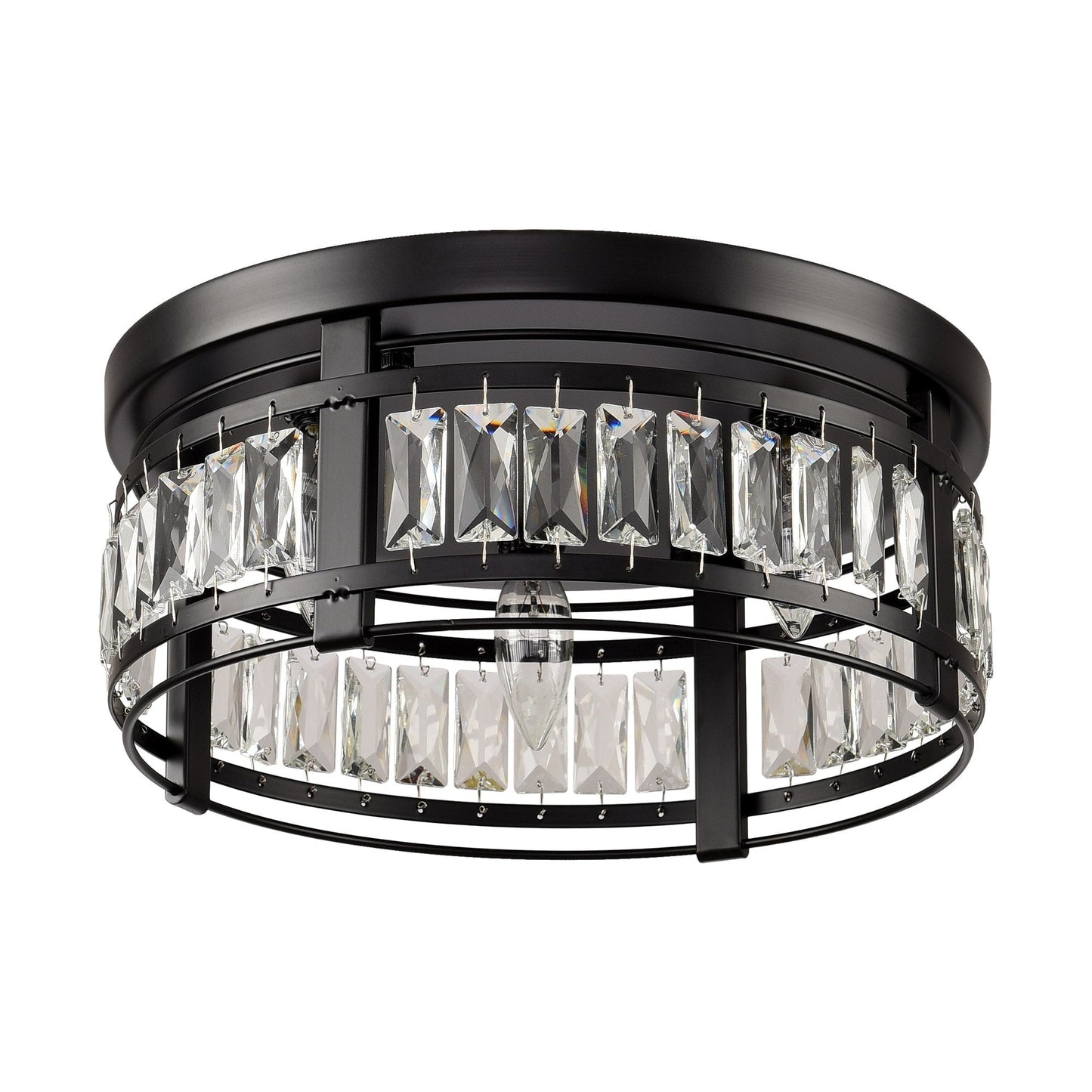 13.3 Modern Black 3-Light Crystal Hallway Flush Mount Chandelier
