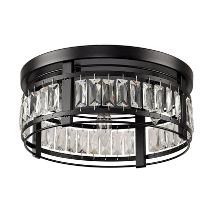 13.3 Modern Black 3-Light Crystal Hallway Flush Mount Chandelier