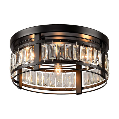 13.3 Modern Black 3-Light Crystal Hallway Flush Mount Chandelier