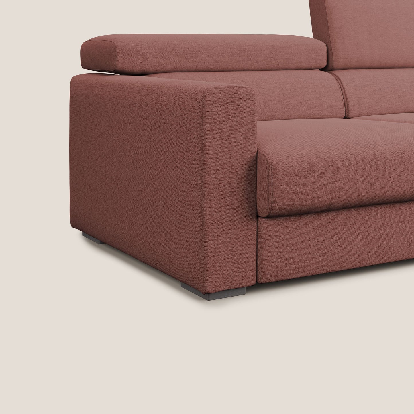 Dylan divano allungabile con pouf estraibile poggiapiedi in tessuto fiammato simil cotone impermeabile T19 salmone