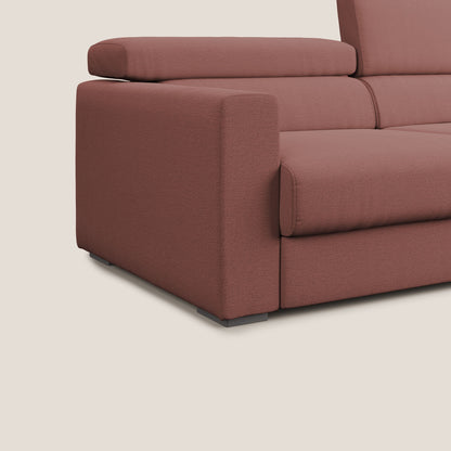 Dylan divano allungabile con pouf estraibile poggiapiedi in tessuto fiammato simil cotone impermeabile T19 salmone