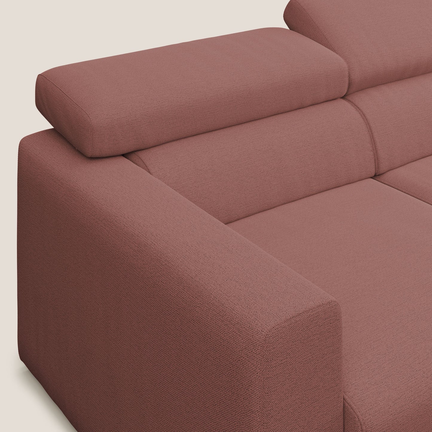 Dylan divano a 3 sedute con pouf estraibile poggiapiedi in tessuto fiammato simil cotone impermeabile T19 salmone