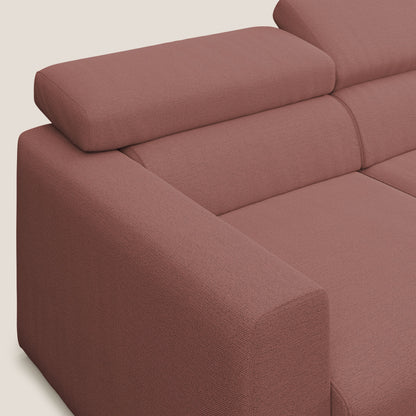 Dylan divano a 3 sedute con pouf estraibile poggiapiedi in tessuto fiammato simil cotone impermeabile T19 salmone