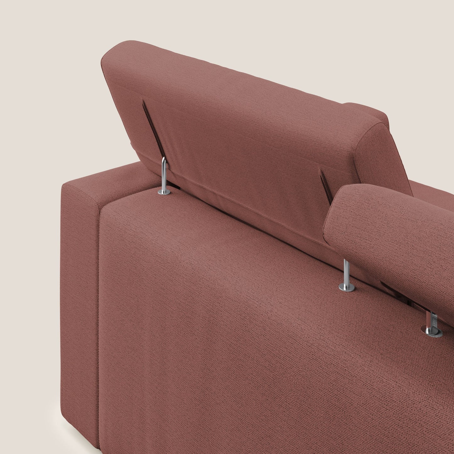 Dylan divano a 3 sedute con pouf estraibile poggiapiedi in tessuto fiammato simil cotone impermeabile T19 salmone