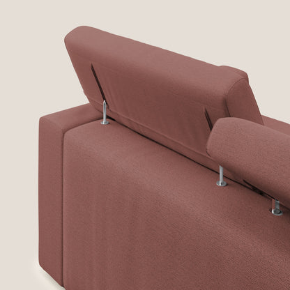 Dylan divano a 3 sedute con pouf estraibile poggiapiedi in tessuto fiammato simil cotone impermeabile T19 salmone