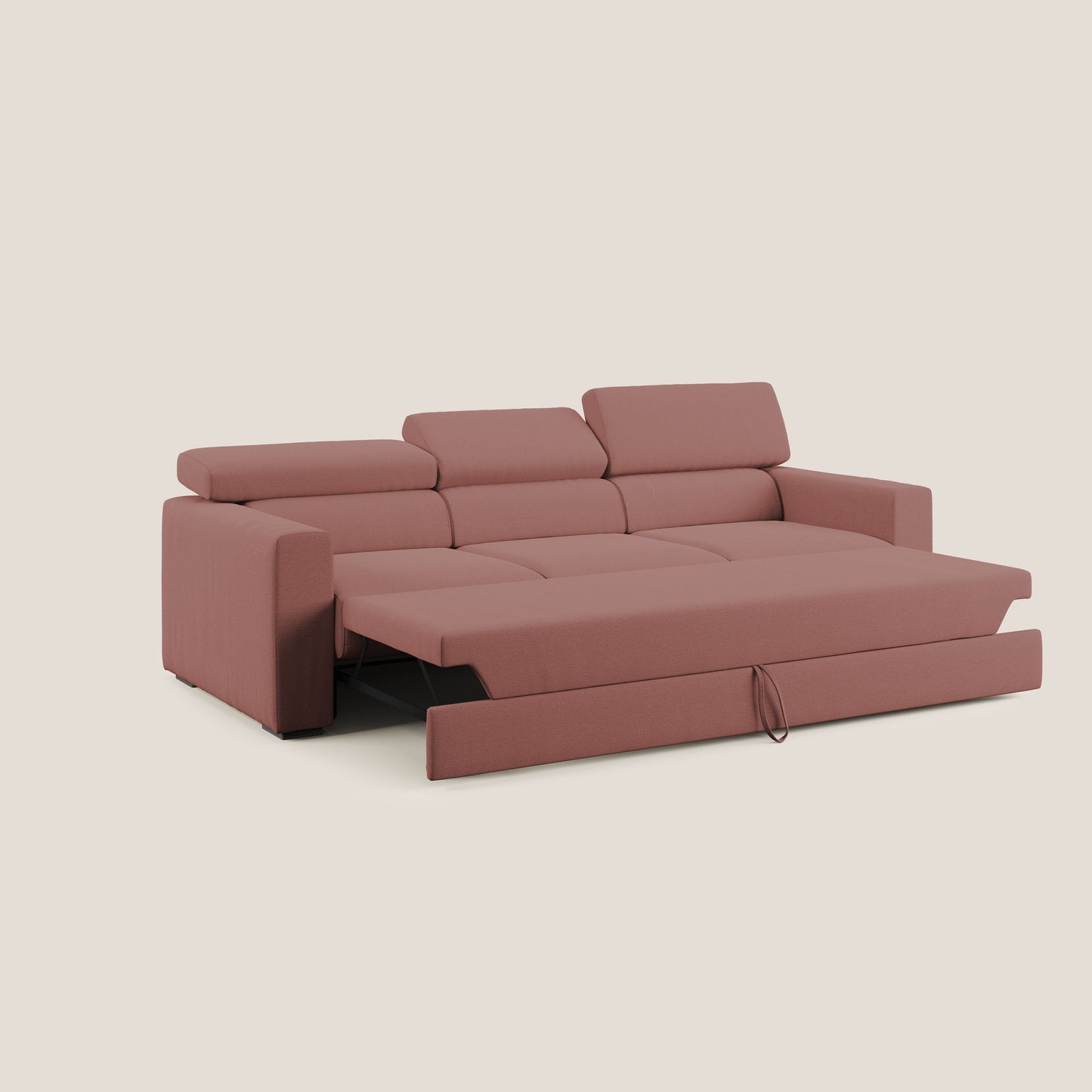 Dylan divano a 3 sedute con pouf estraibile poggiapiedi in tessuto fiammato simil cotone impermeabile T19 salmone