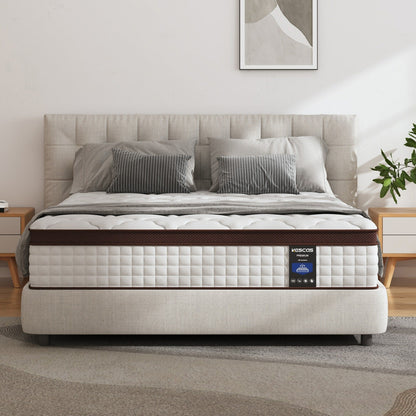 14 Inches Mattress, Memory Foam and Pocketed Spring Hybrid Mattress,Medium Firmness Mattress,Queen and King Size Optional
