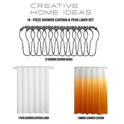 14-Piece Bath/Shower Set - Ombre Shower Curtain, Hooks & PEVA Liner