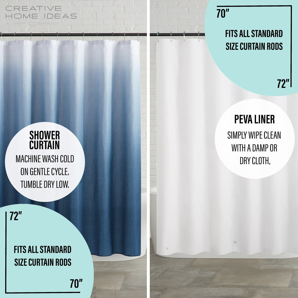 14-Piece Bath/Shower Set - Ombre Shower Curtain, Hooks & PEVA Liner