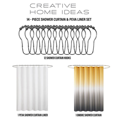14-Piece Bath/Shower Set - Ombre Shower Curtain, Hooks & PEVA Liner