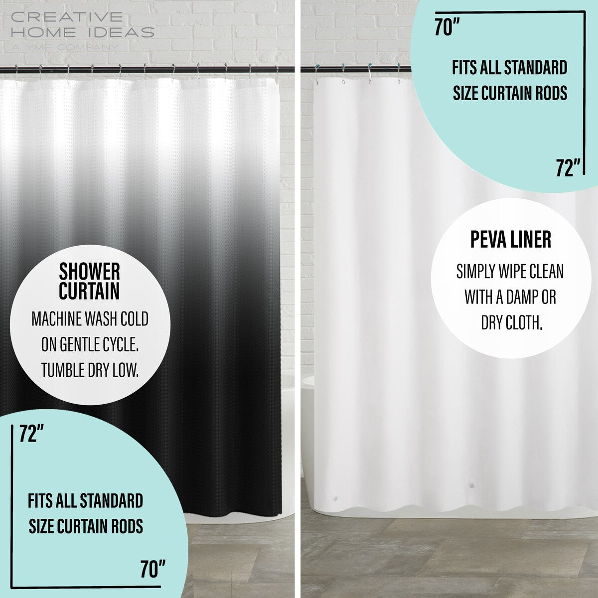 14-Piece Bath/Shower Set - Ombre Shower Curtain, Hooks & PEVA Liner