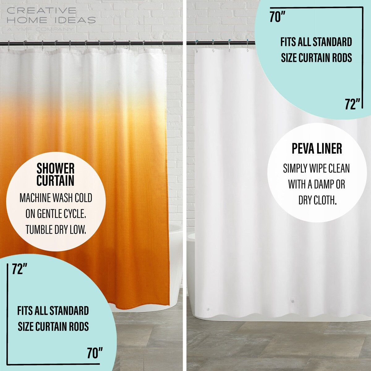 14-Piece Bath/Shower Set - Ombre Shower Curtain, Hooks & PEVA Liner