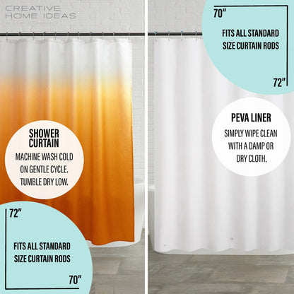 14-Piece Bath/Shower Set - Ombre Shower Curtain, Hooks & PEVA Liner