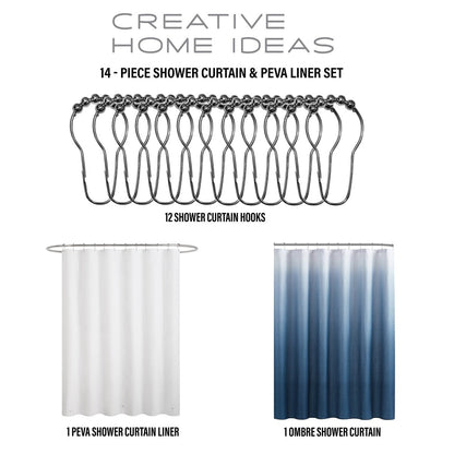 14-Piece Bath/Shower Set - Ombre Shower Curtain, Hooks & PEVA Liner