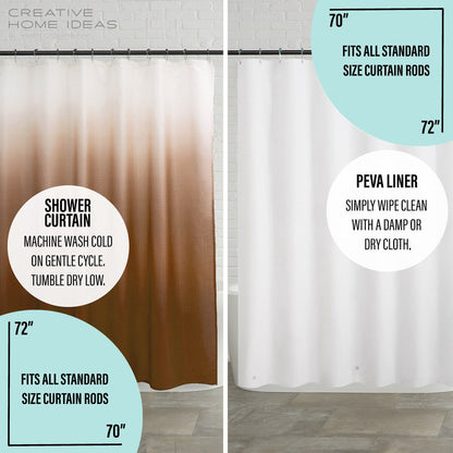14-Piece Bath/Shower Set - Ombre Shower Curtain, Hooks & PEVA Liner