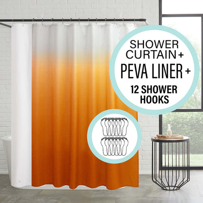 14-Piece Bath/Shower Set - Ombre Shower Curtain, Hooks & PEVA Liner