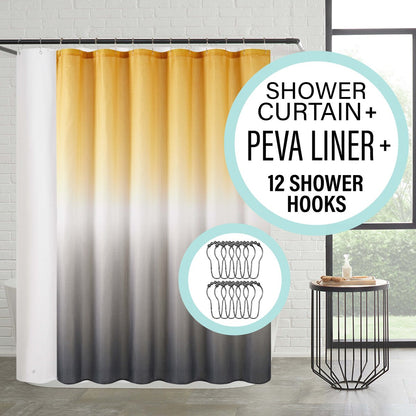 14-Piece Bath/Shower Set - Ombre Shower Curtain, Hooks & PEVA Liner