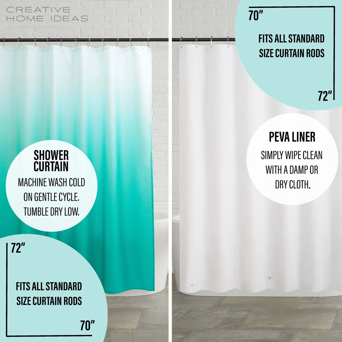 14-Piece Bath/Shower Set - Ombre Shower Curtain, Hooks & PEVA Liner