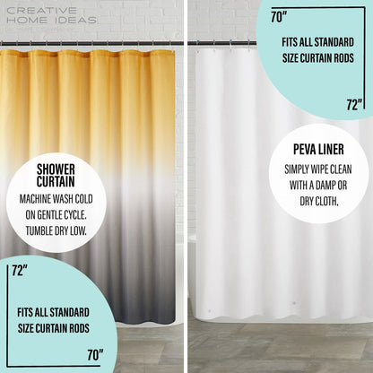 14-Piece Bath/Shower Set - Ombre Shower Curtain, Hooks & PEVA Liner