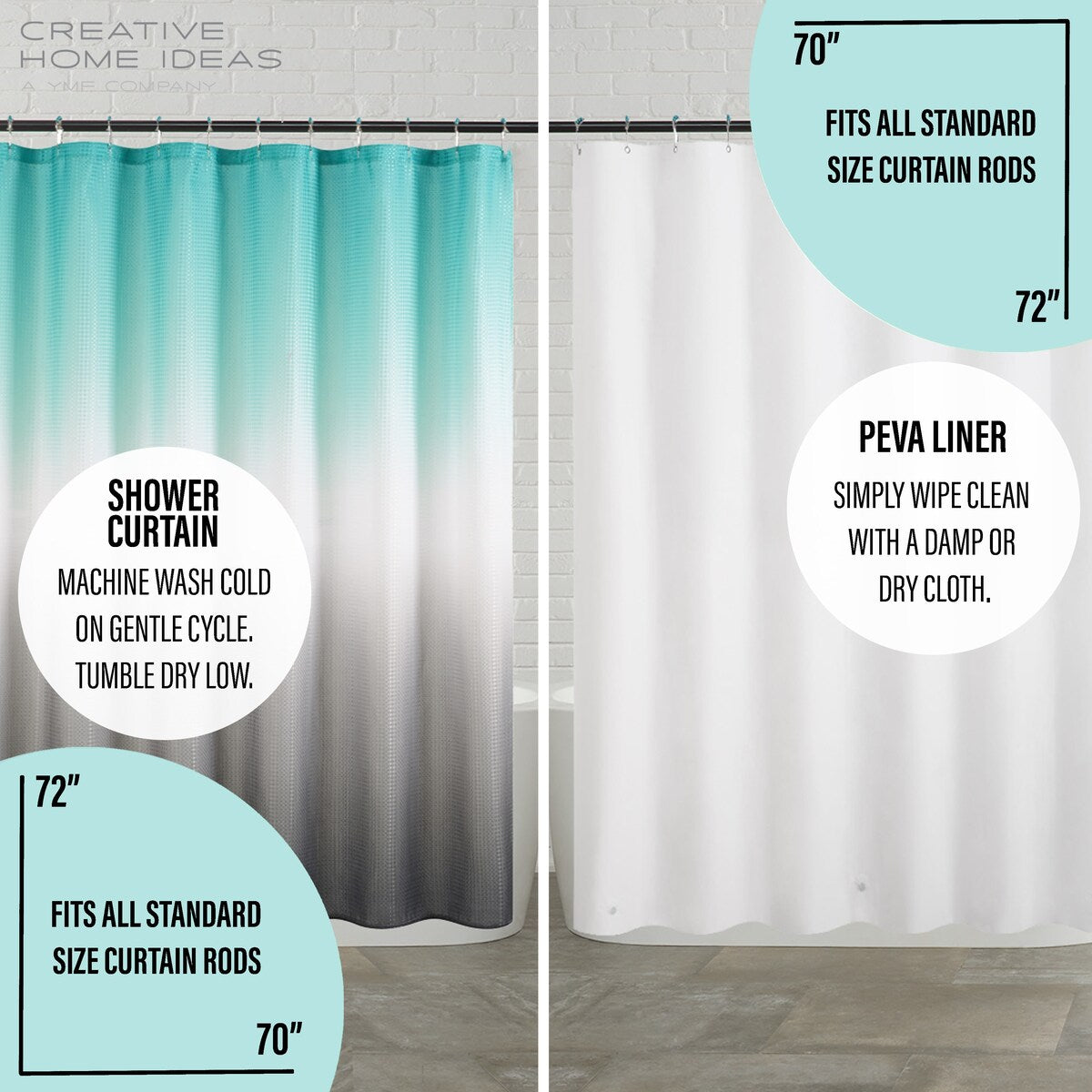 14-Piece Bath/Shower Set - Ombre Shower Curtain, Hooks & PEVA Liner