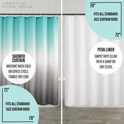 14-Piece Bath/Shower Set - Ombre Shower Curtain, Hooks & PEVA Liner