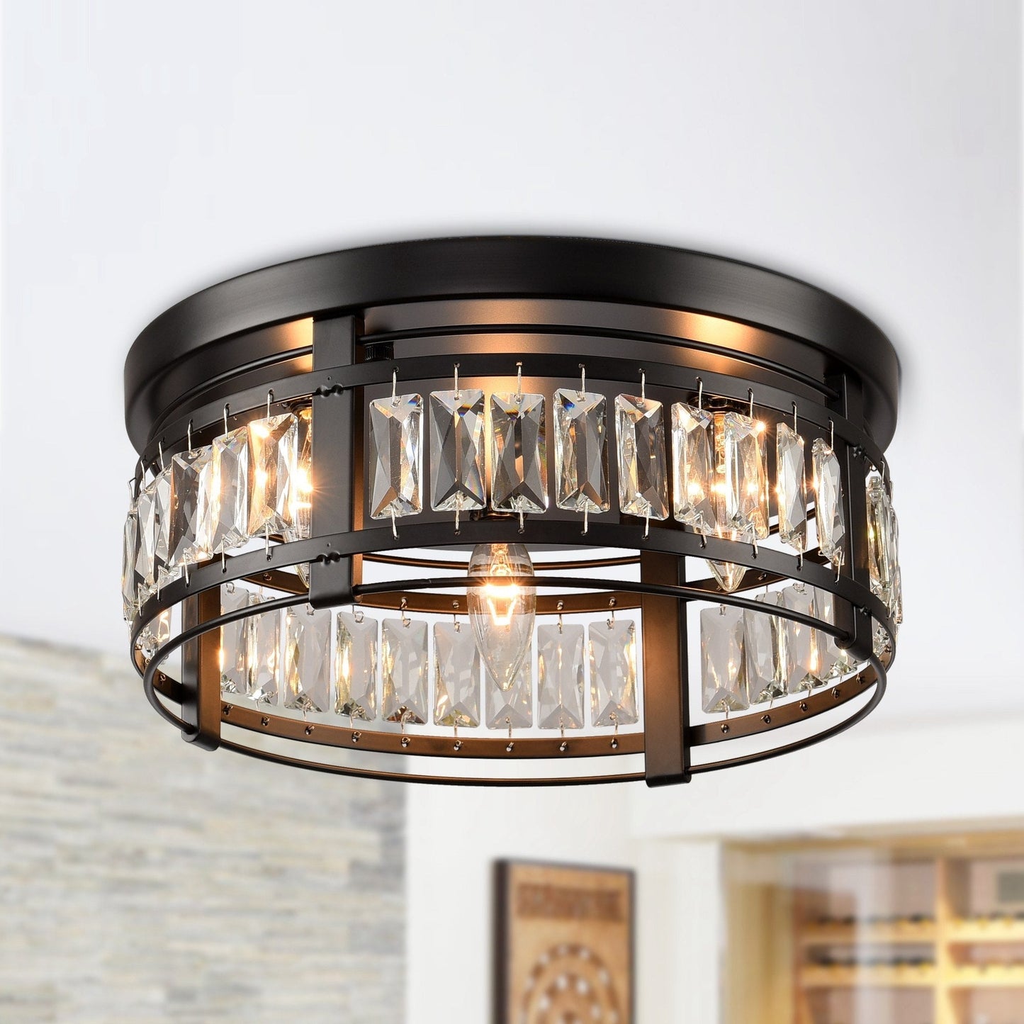 14-in Matte Black Industrial Flush Mount Ceiling Light