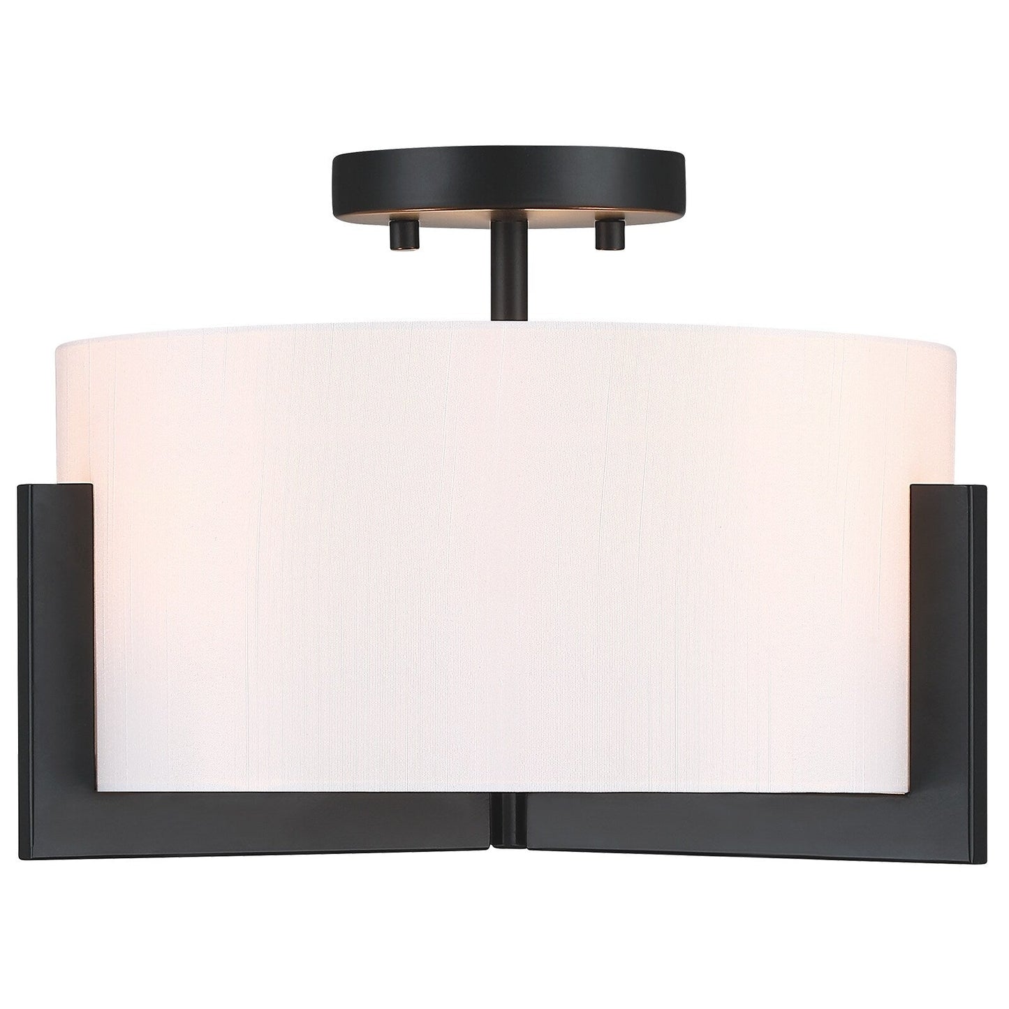 14 in. 3-Light Matte Black Semi-Flush Mount Ceiling Light with Drum Shade - 14W