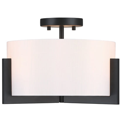 14 in. 3-Light Matte Black Semi-Flush Mount Ceiling Light with Drum Shade - 14W