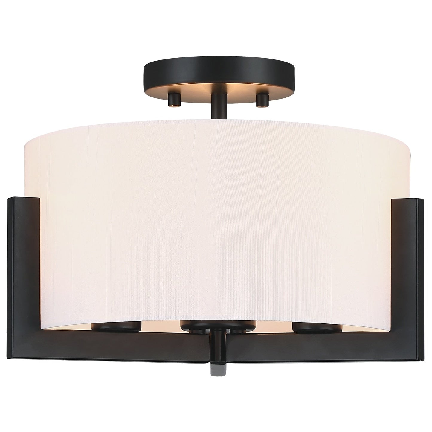 14 in. 3-Light Matte Black Semi-Flush Mount Ceiling Light with Drum Shade - 14W