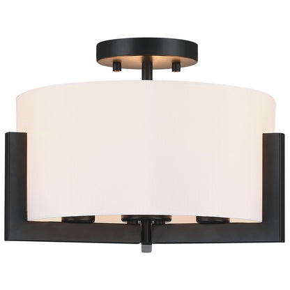 14 in. 3-Light Matte Black Semi-Flush Mount Ceiling Light with Drum Shade - 14W