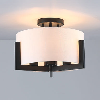 14 in. 3-Light Matte Black Semi-Flush Mount Ceiling Light with Drum Shade - 14W
