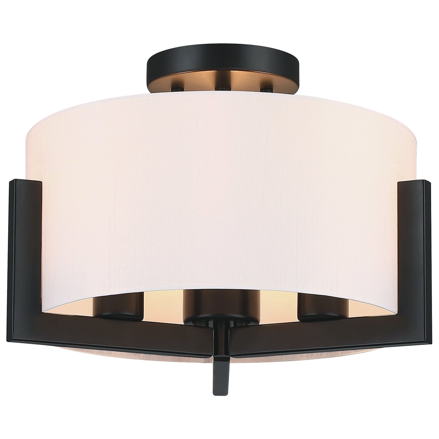 14 in. 3-Light Matte Black Semi-Flush Mount Ceiling Light with Drum Shade - 14W
