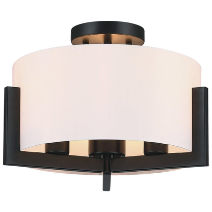 14 in. 3-Light Matte Black Semi-Flush Mount Ceiling Light with Drum Shade - 14W