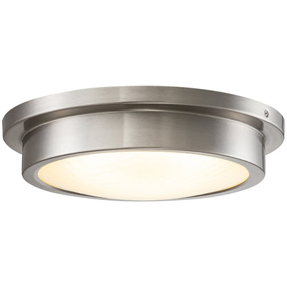 14 in. Brushed Nickel 30W 3000K LED Flush Mount Light with Striped Glass Shade - Brushed Nickel