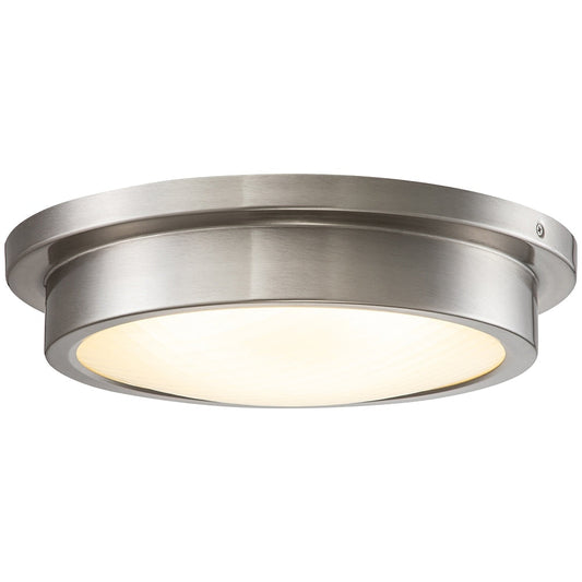 14 in. Brushed Nickel 30W 3000K LED Flush Mount Light with Striped Glass Shade - Brushed Nickel