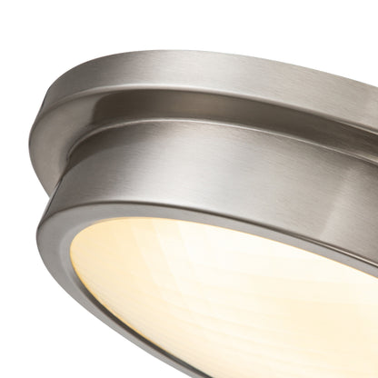 14 in. Brushed Nickel 30W 3000K LED Flush Mount Light with Striped Glass Shade - Brushed Nickel