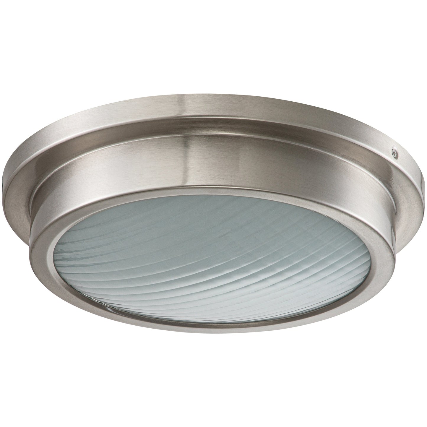 14 in. Brushed Nickel 30W 3000K LED Flush Mount Light with Striped Glass Shade - Brushed Nickel