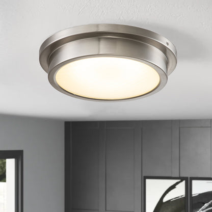14 in. Brushed Nickel 30W 3000K LED Flush Mount Light with Striped Glass Shade - Brushed Nickel