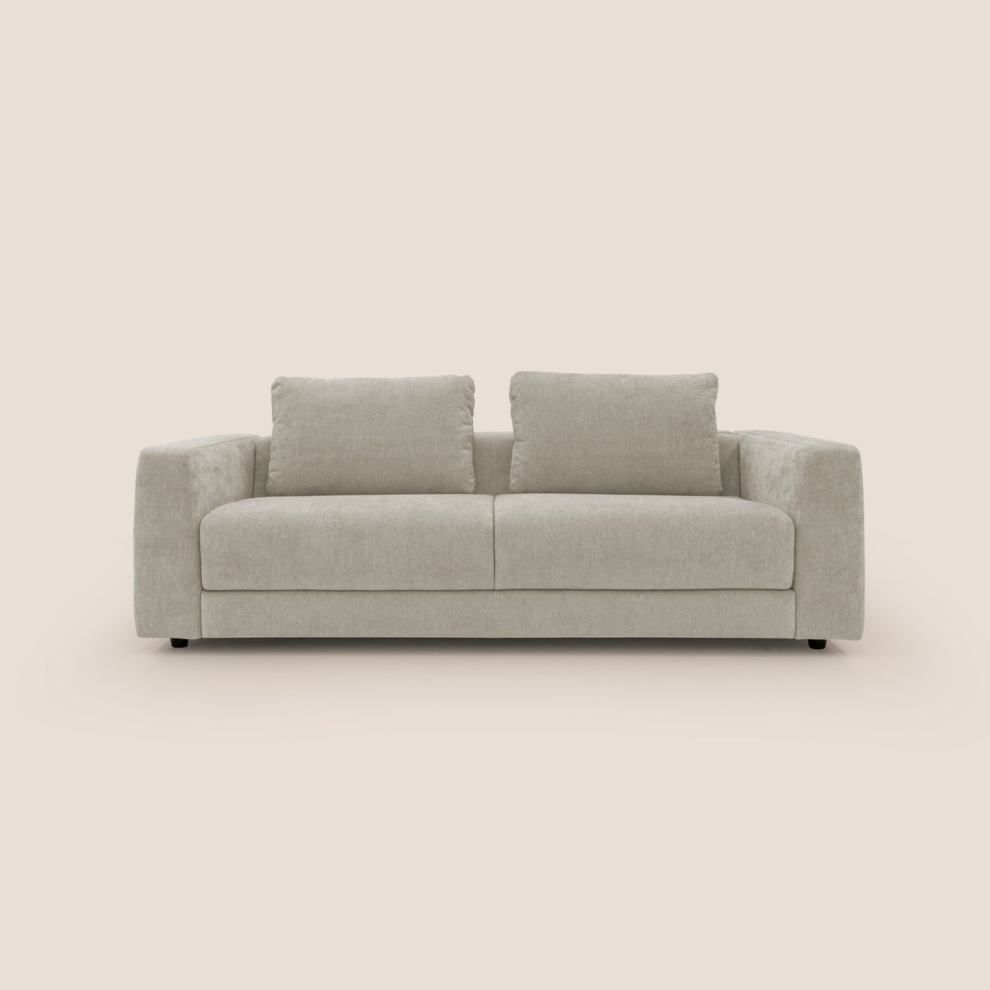 Freia Divano letto minimal materasso h15 cm con morbidi schienali in tessuto impermeabile T14 panna